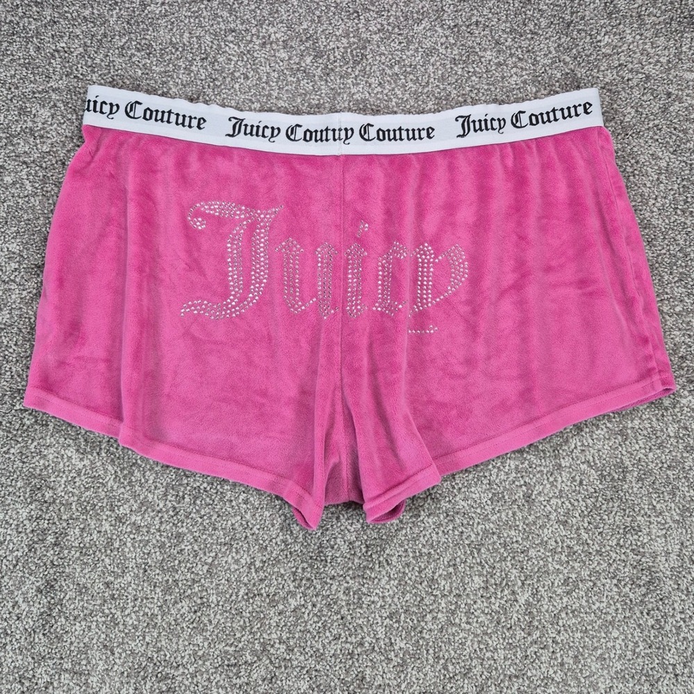 Juicy Couture Velour Sleep Shorts‎ Womens XL Pink Velour Rhinestone Bling Y2K